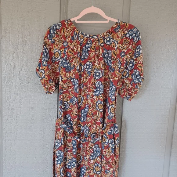 Faherty Carmel Print Linen Blend Midi Dress Size XS Tie Waist Floral Boho Pocket - Picture 6 of 15